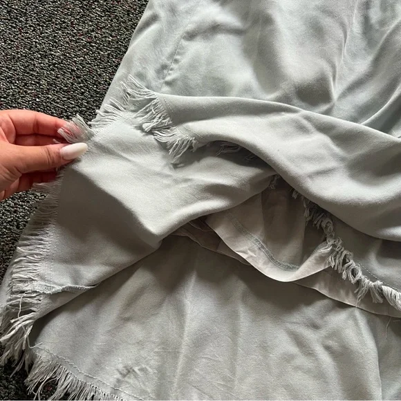 Pastel Baby Blue High Waisted Stretch Midi Maxi Ruffle Frayed Hem Modest Skirt L - Picture 8 of 16